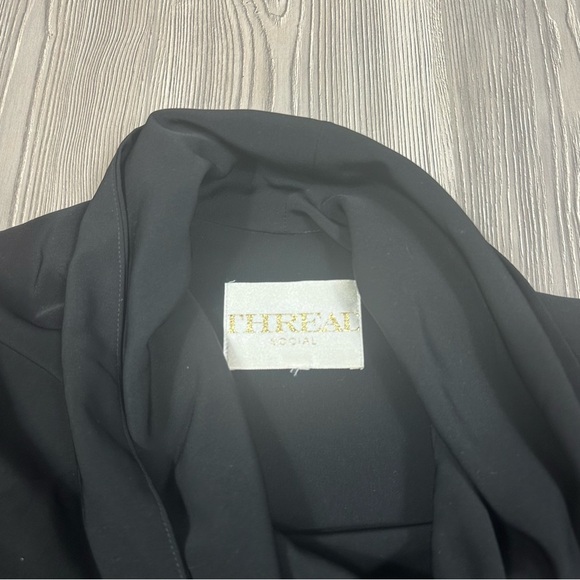 Thread Social Black Cowl Neck Long Sleeve Dress Purple Stitching Cocktail Party - Picture 4 of 8